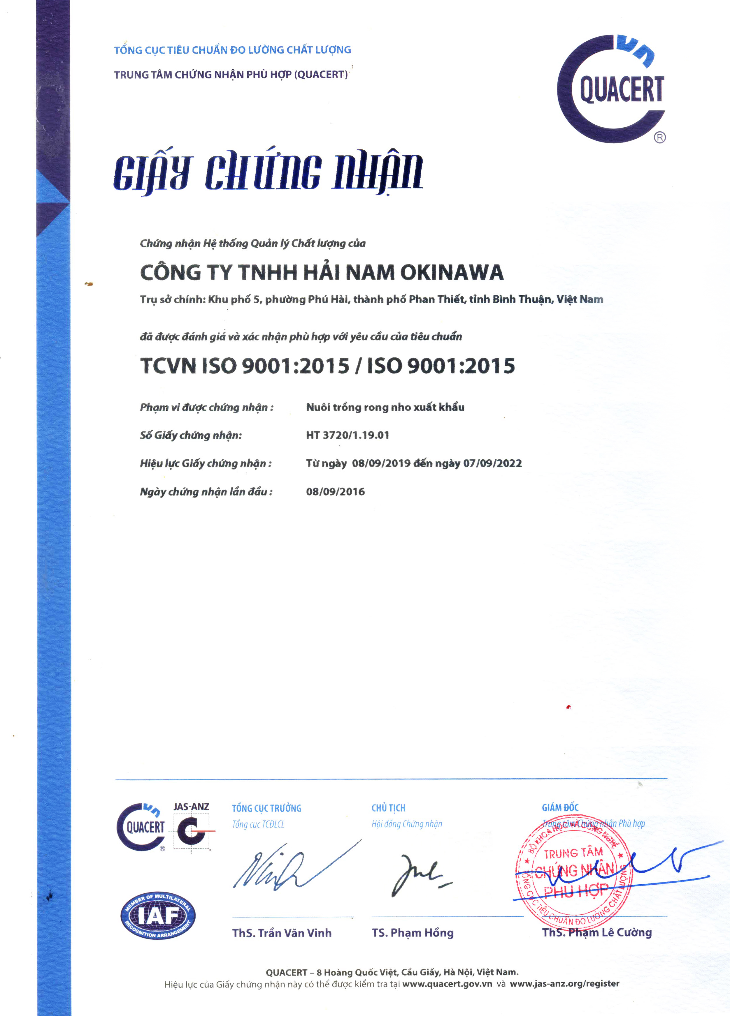 CHỨNG NHẬN CHẤT LƯỢNG ISO 9001:2015